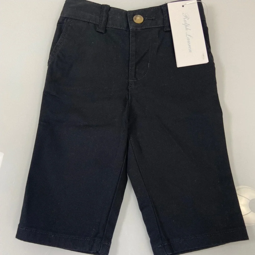 Ralph Lauren Baby Boy 3M Black Chino Shorts Elastic Waist Blue Pony Logo‎ NEW